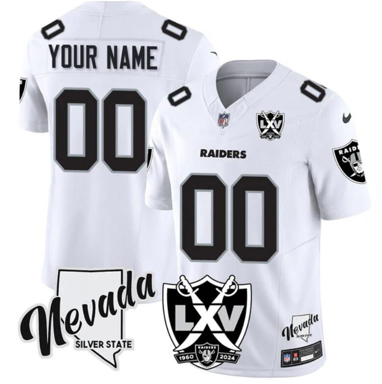 Men's Las Vegas Raiders Active Player Custom White 2024 F.U.S.E With 65th Anniversary Patch Limited Stitched Football Jersey Men's Las Vegas Raiders Active Player Custom White 2024 F.U.S.E With 65th Anniversary Patch Limited Stitched Football Jersey